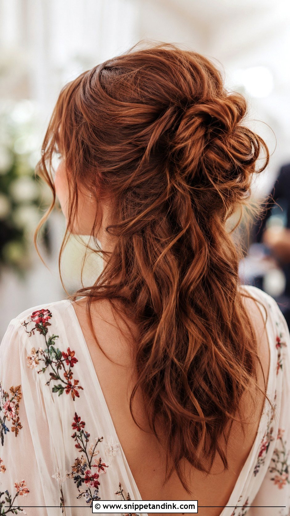 Messy Half Up Bun - Snippet and Ink - 30 Medium Length Hair Styles Wedding Guest