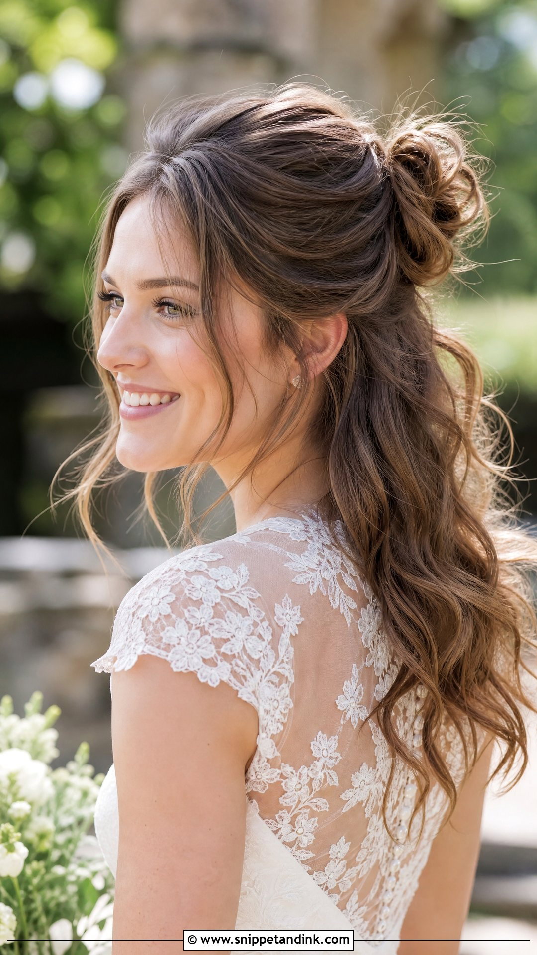 Messy Half Up Bun With Loose Waves - Snippet and Ink - 20 Half-Up Half-Down Bun Wedding Hair Ideas