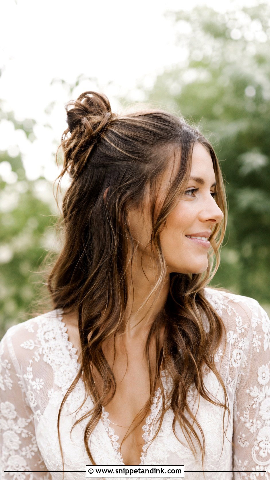 Messy Half Up Bun - Snippet and Ink - 20 Medium Half-Up Wedding Guest Hairstyles