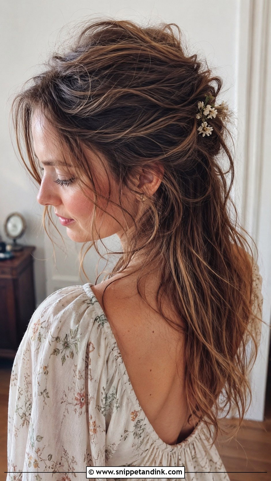 Messy Half Up Half Down Hairstyle - Snippet and Ink - 20 Easy Half-Up Half-Down Hair Wedding Guest Hairstyle Ideas