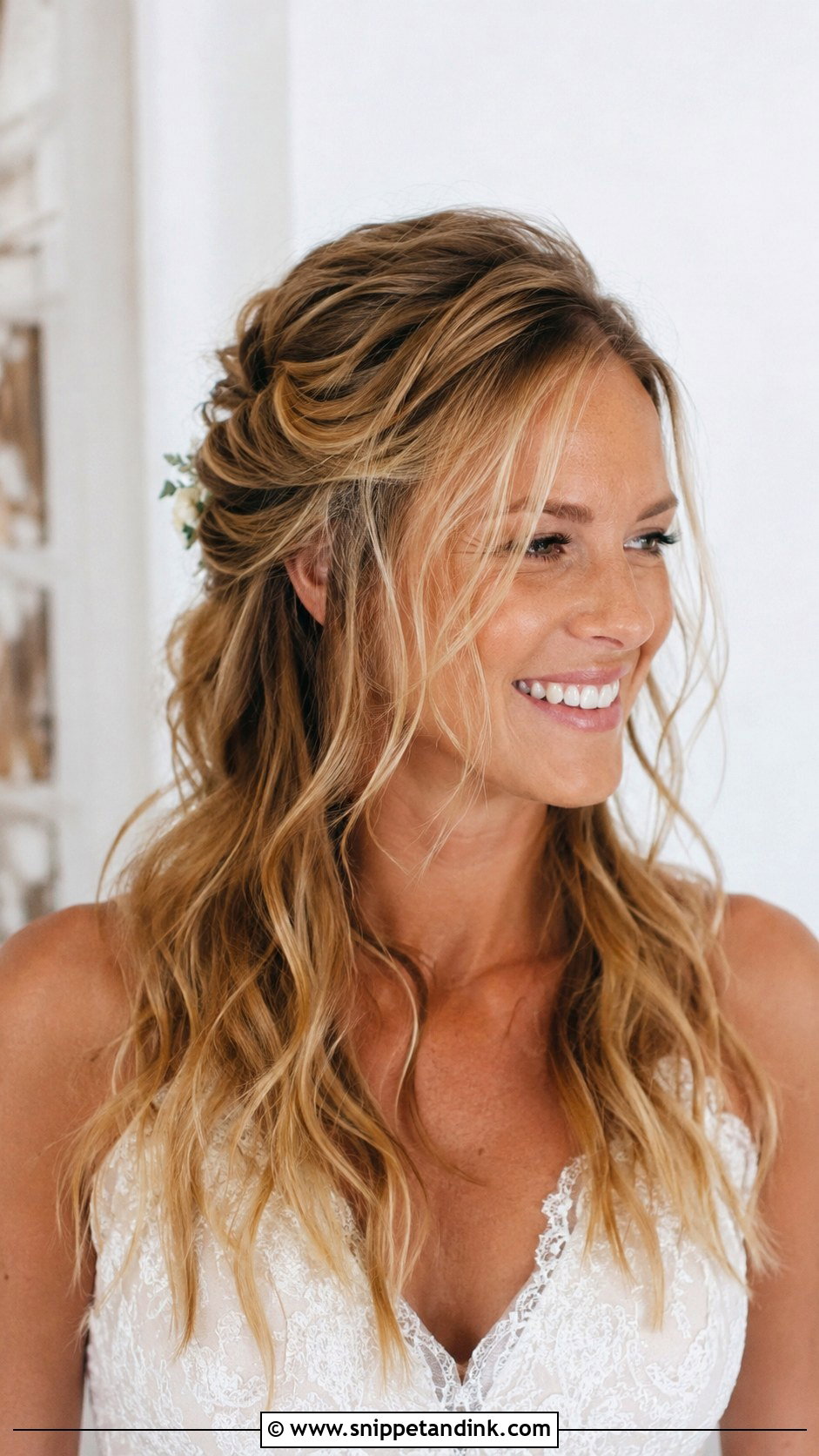 Messy Half Up Half Down Wedding Style - Snippet and Ink - 25 Short Hair Half-Up Half-Down Wedding Hairstyles