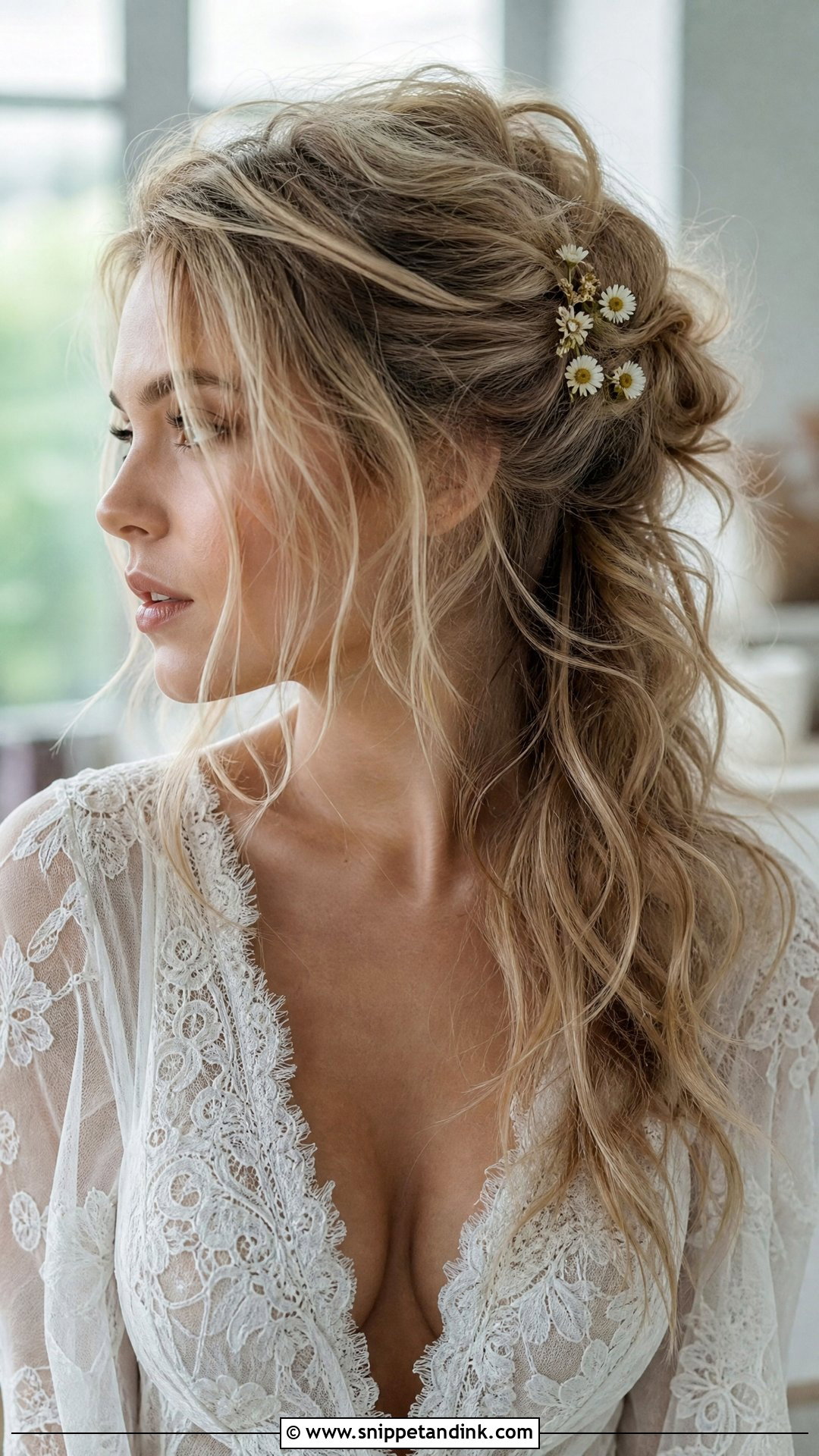 Messy Half Up Ponytail With Texture - Snippet and Ink - 20 Half-Up Ponytail Wedding Ideas