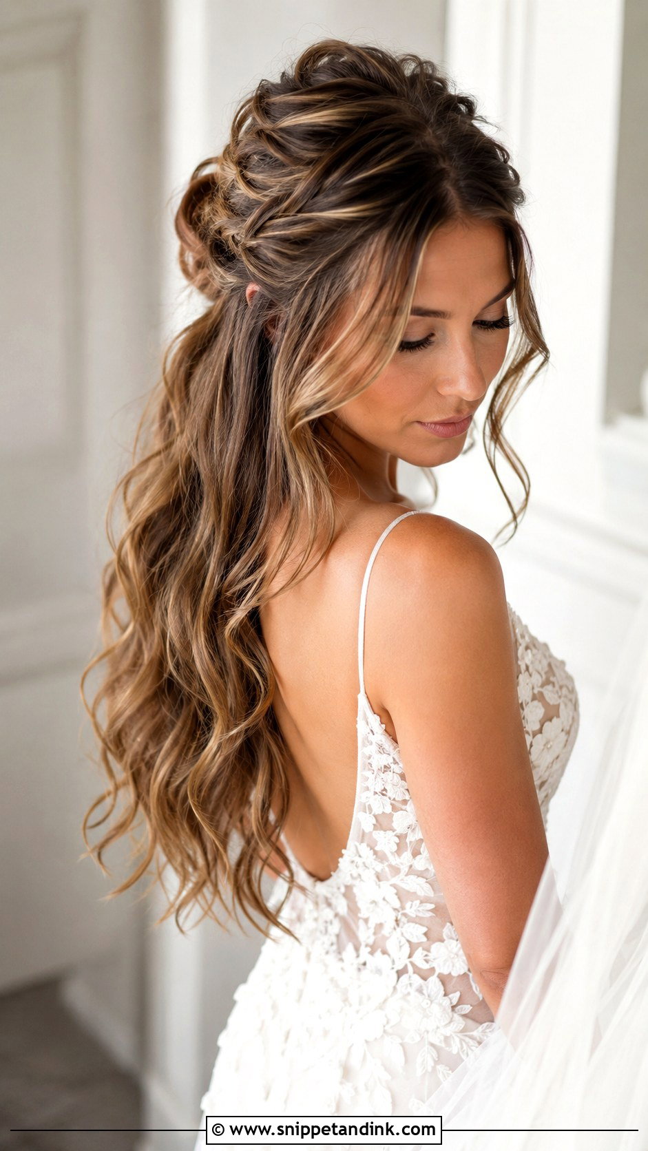 Messy Half Up Wedding Hair For Long Hair - Snippet and Ink - 15 Messy Half-Up Wedding Hair Ideas