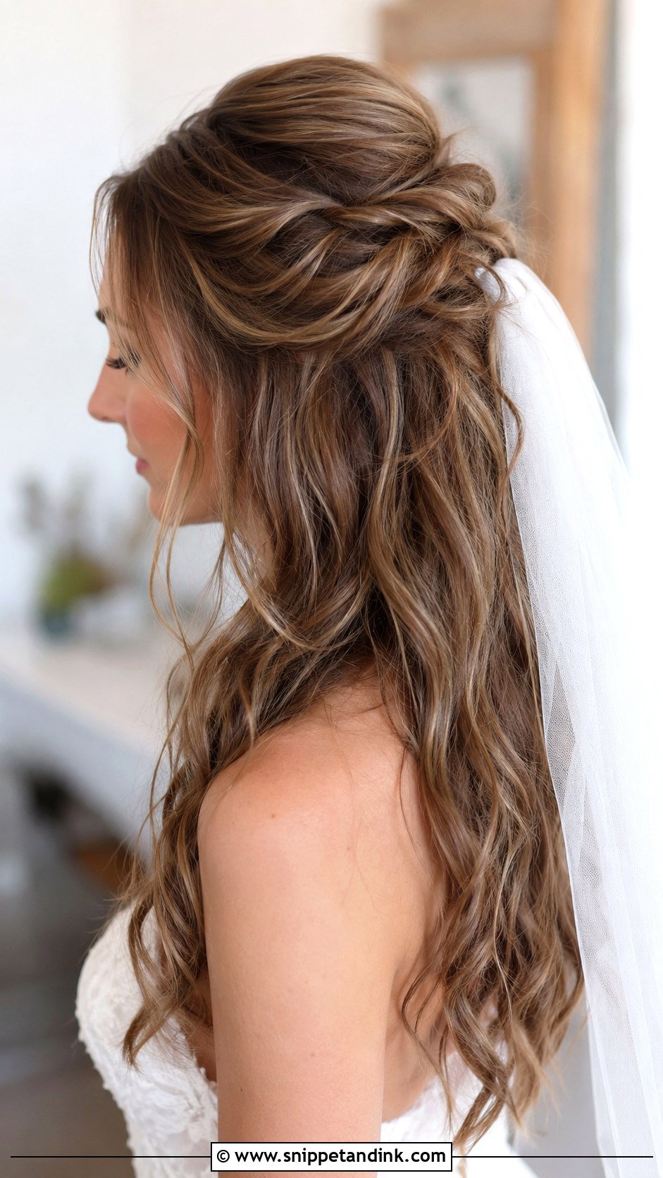 Messy Half Up Wedding Hair With A Veil - Snippet and Ink - 15 Messy Half-Up Wedding Hair Ideas