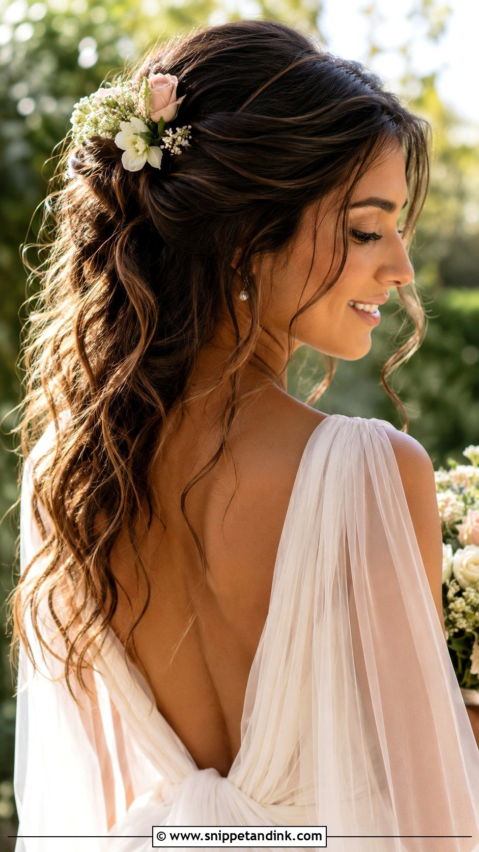 Messy Half Up Wedding Hair With Flowers - Snippet and Ink - 15 Messy Half-Up Wedding Hair Ideas