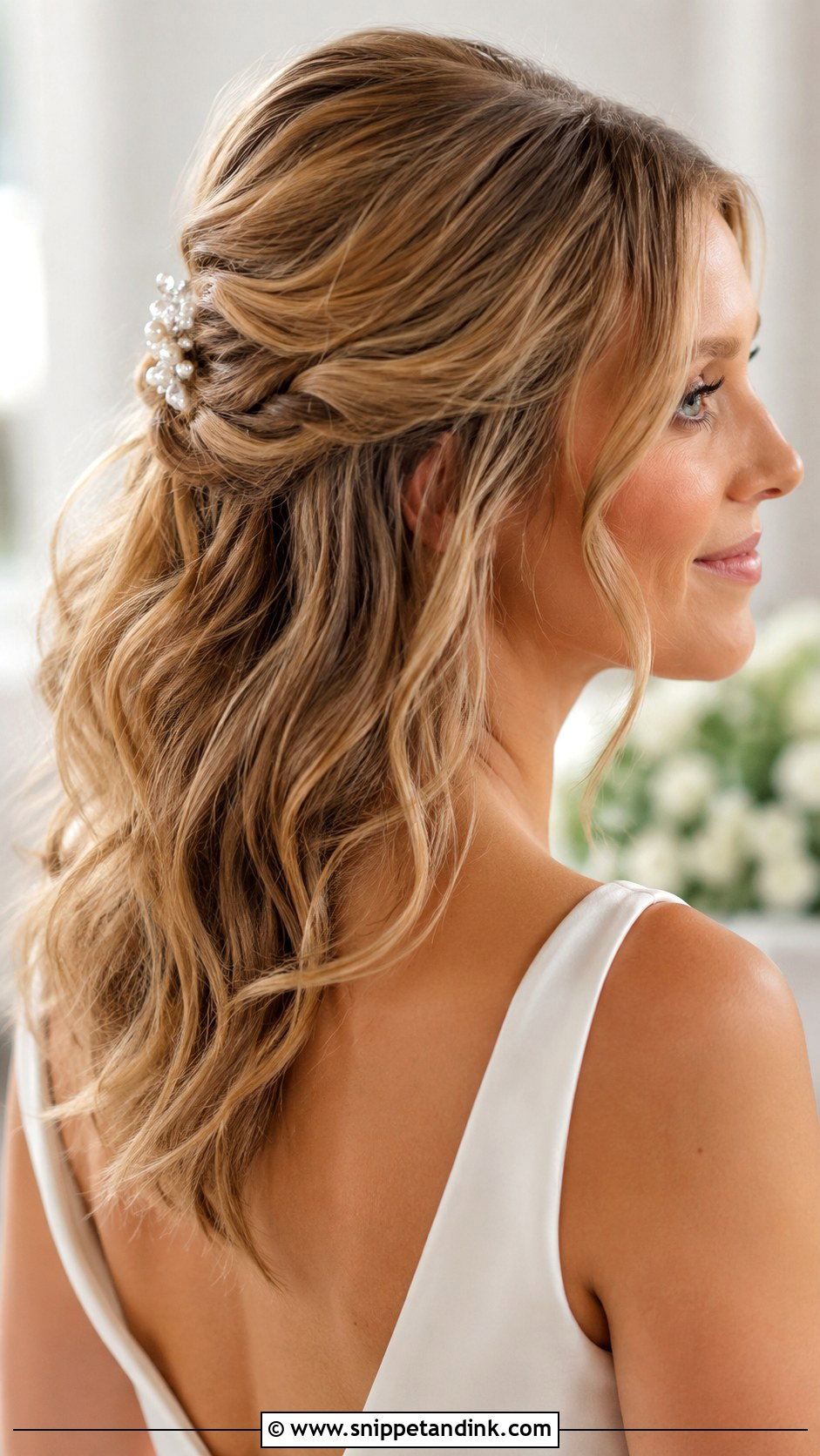 Messy Half Up Wedding Hair With Loose Waves - Snippet and Ink - 15 Messy Half-Up Wedding Hair Ideas