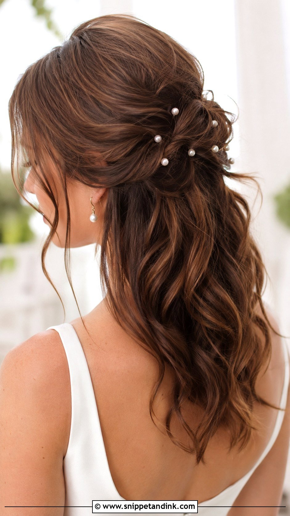 Messy Half Up Wedding Hair With Pearl Pins - Snippet and Ink - 15 Messy Half-Up Wedding Hair Ideas