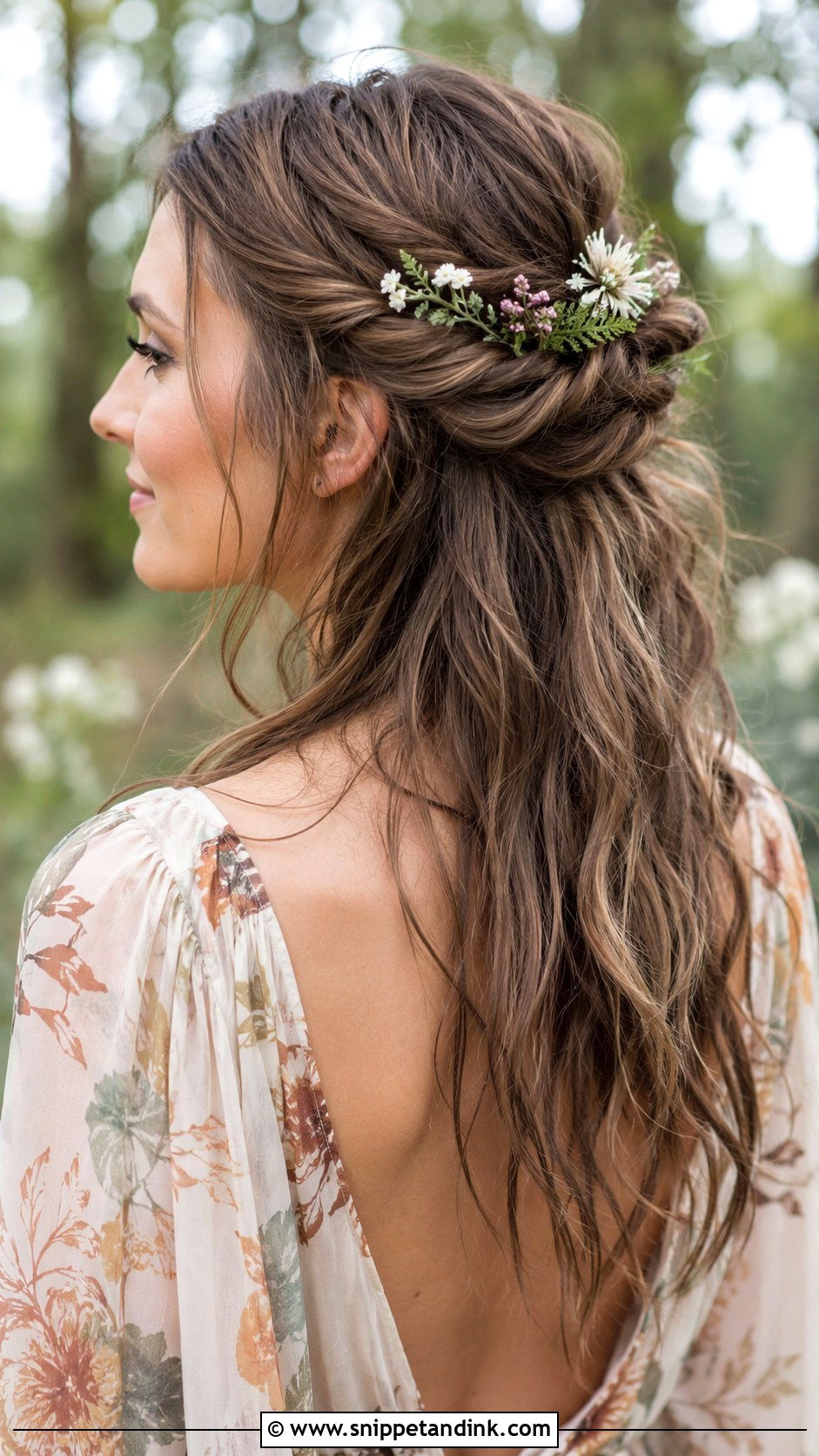 Messy Half Up With Tendrils - Snippet and Ink - 25 Medium Length Half-Up Half-Down Wedding Hair Ideas