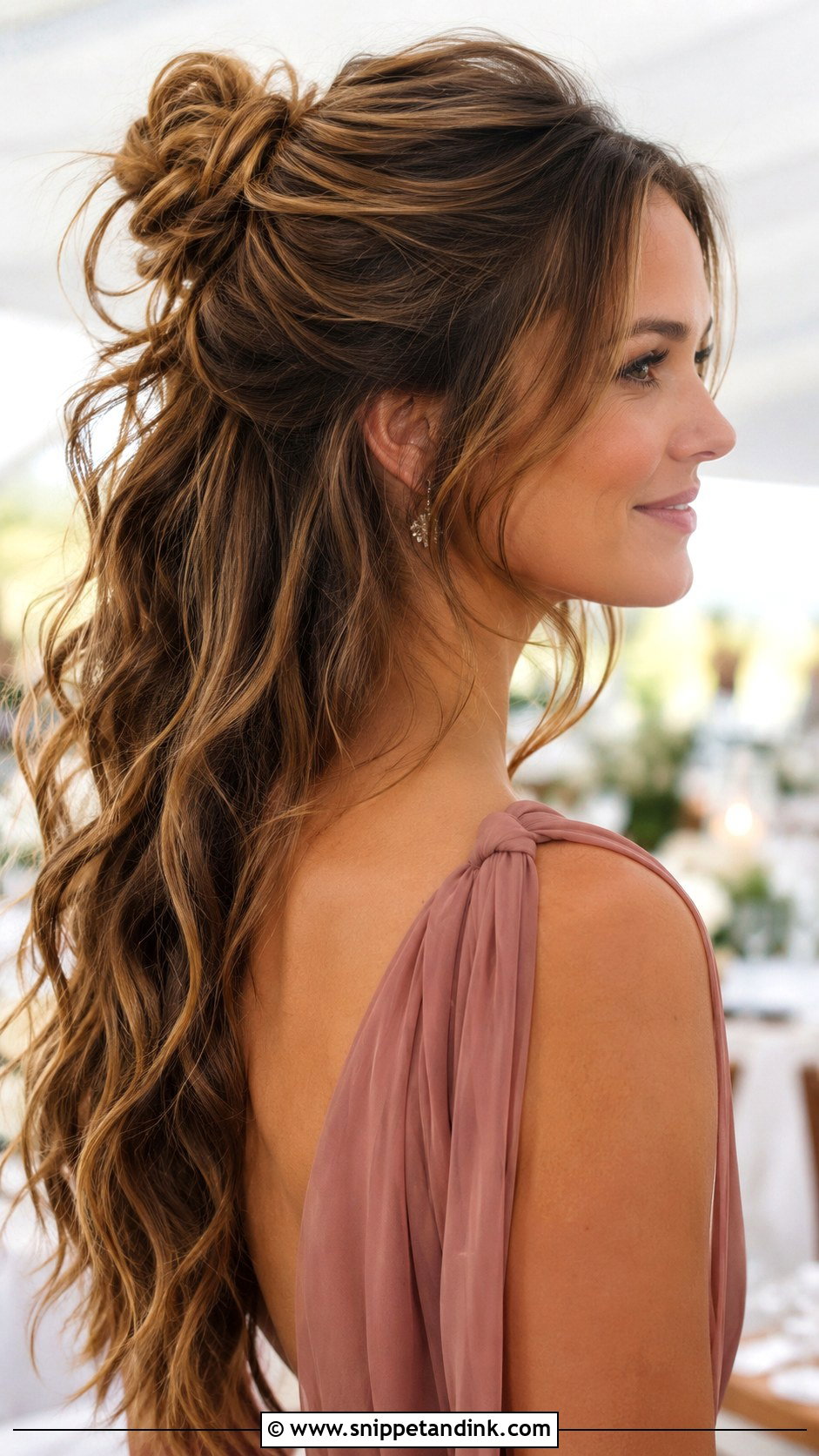 Messy Half Updo - Snippet and Ink - 15 Wedding Guest Half Updo Ideas