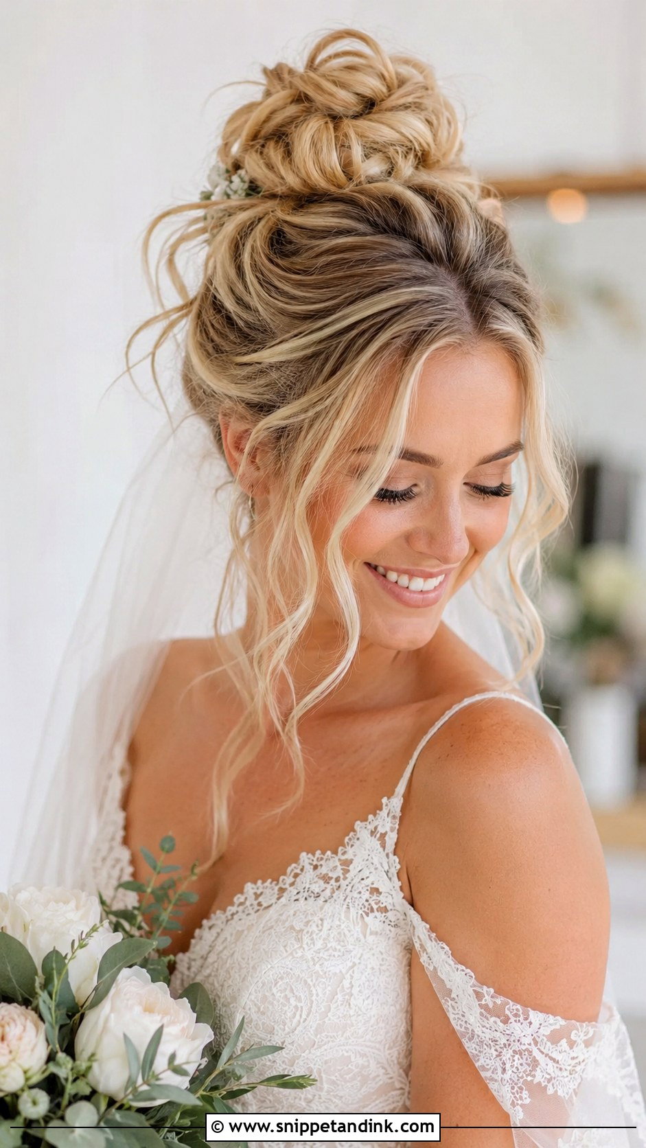 Messy High Bun - Snippet and Ink - 25 Bride Hair Updo Ideas