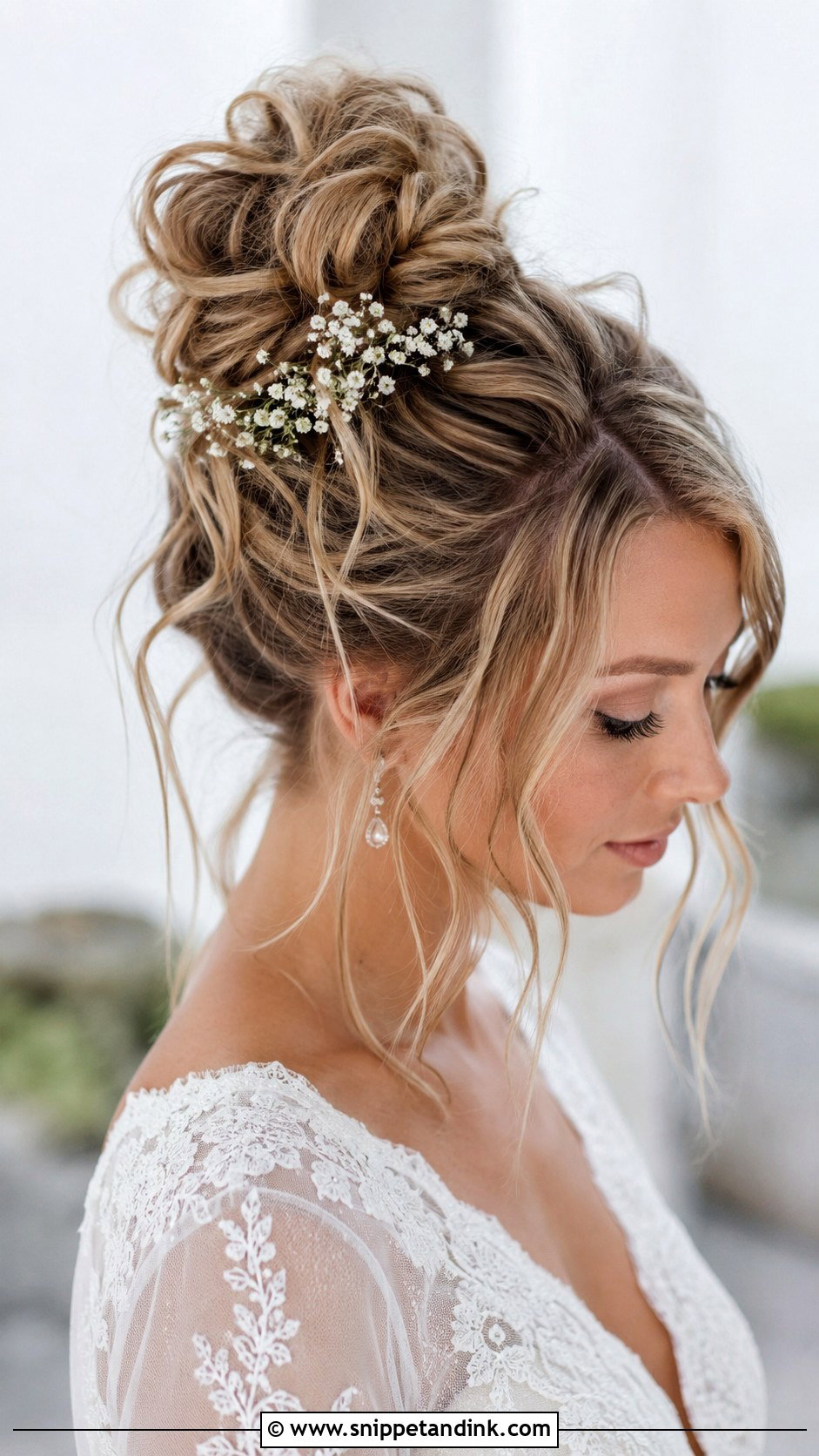 Messy High Bun Bridal Hairstyle - Snippet and Ink - 20 Trending Bridal Hairstyles