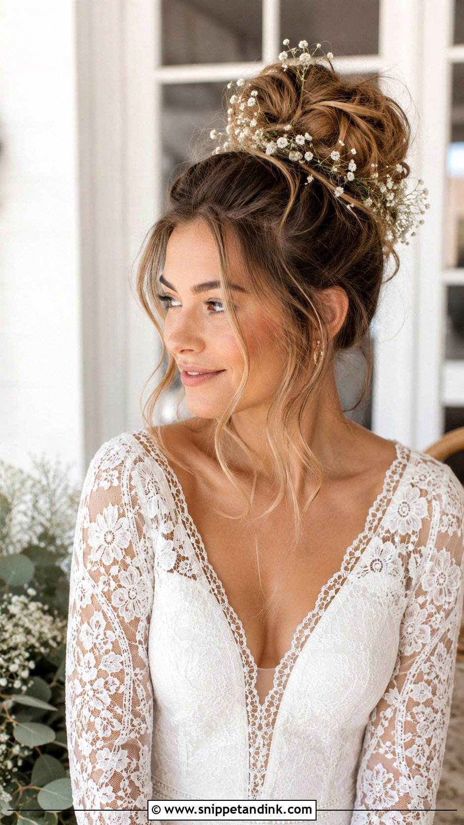 Messy High Bun Bridal Look - Snippet and Ink - 35 Bride Hairstyles