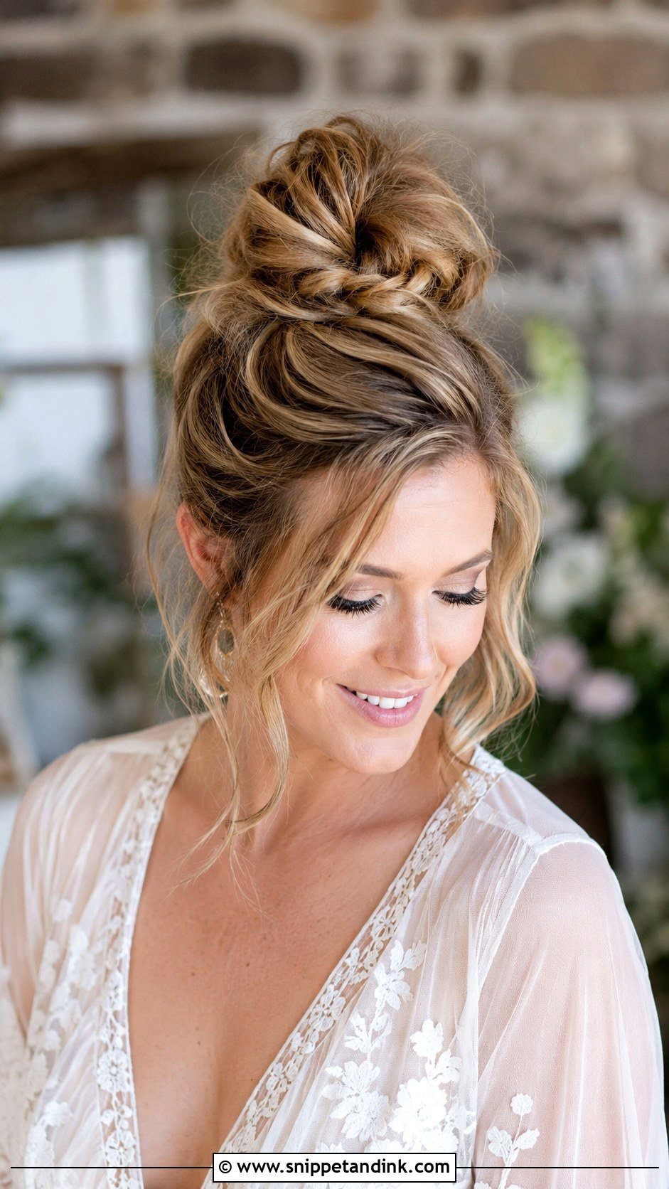 Messy High Bun Bridal Look - Snippet and Ink - 25 Marriage Hairstyles