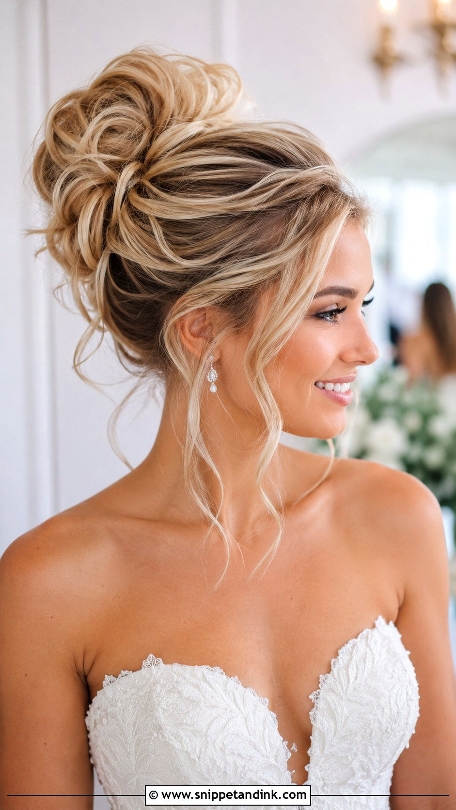 Messy High Bun Bridal Updo - Snippet and Ink - 30 Bride Updo Hairstyles
