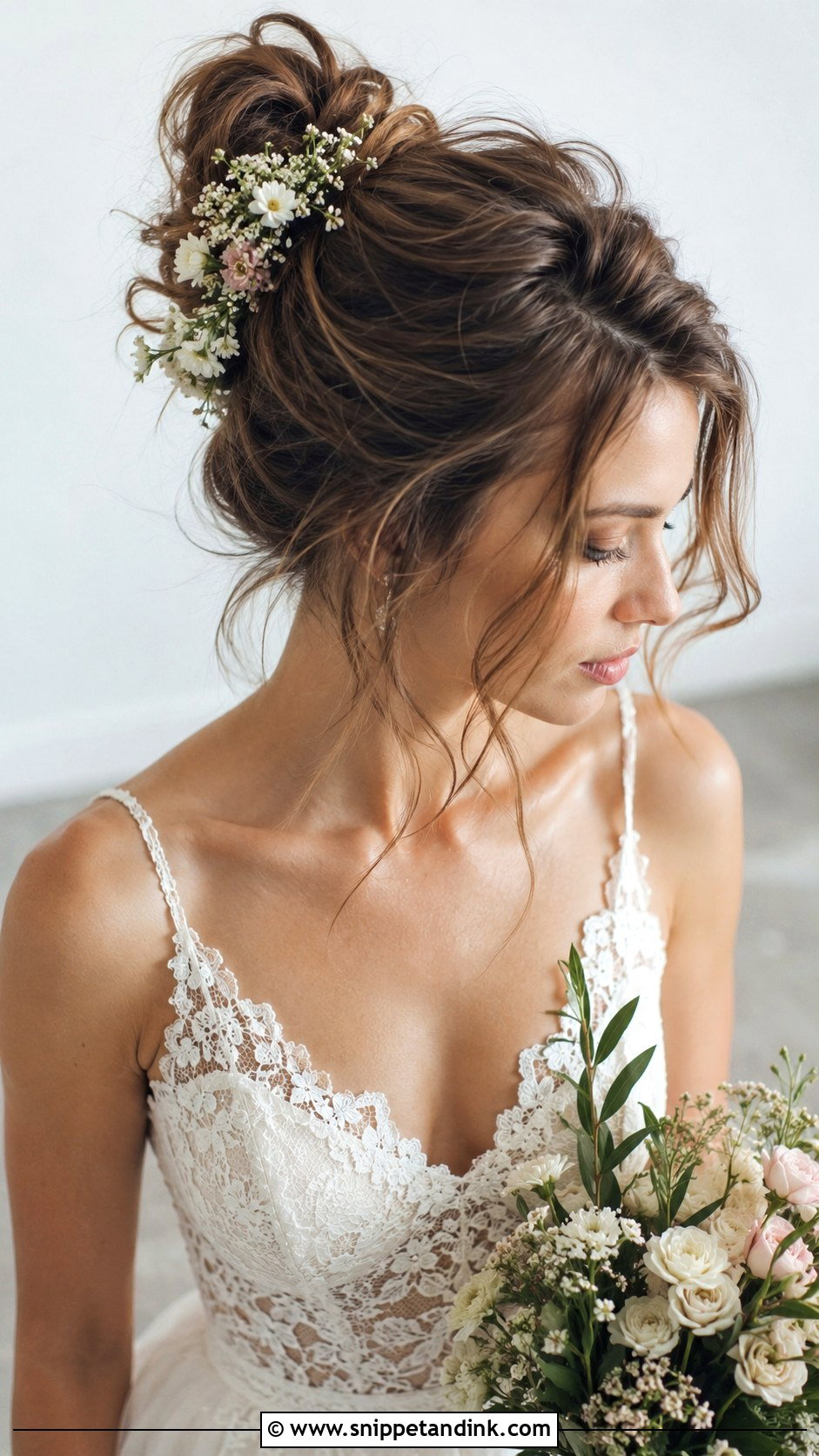 Messy High Bun Bridal Updo - Snippet and Ink - 20 Wedding Bride Updo Hairstyles