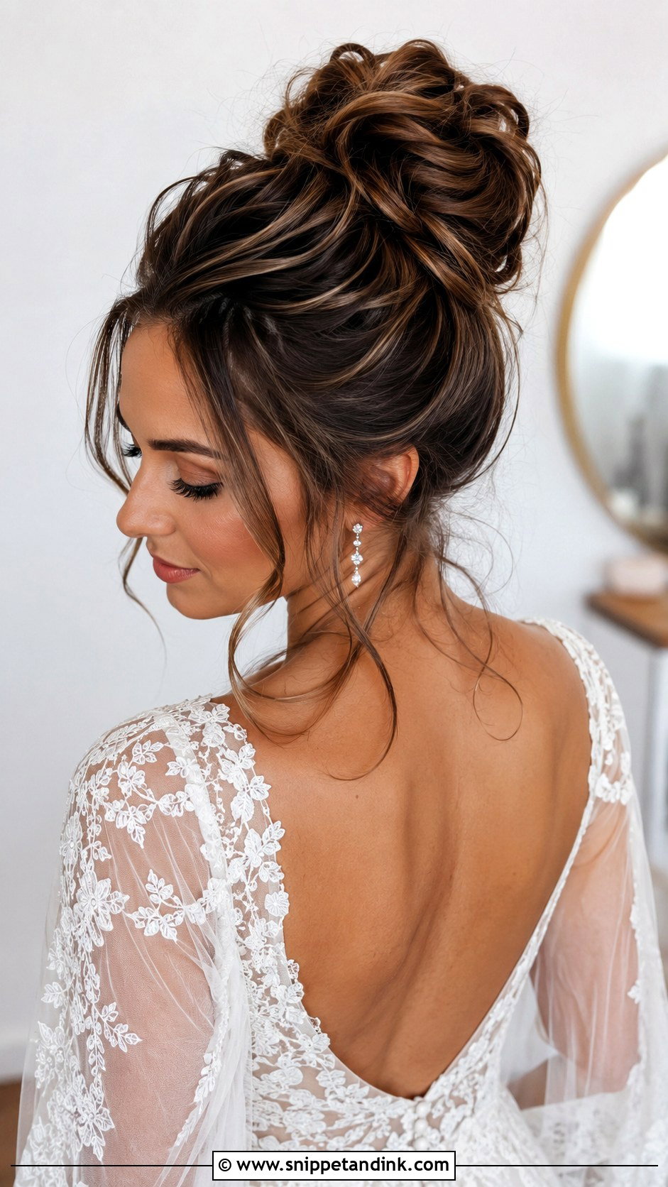 Messy High Bun For Wedding - Snippet and Ink - 20 High Bun Hairstyles for Wedding