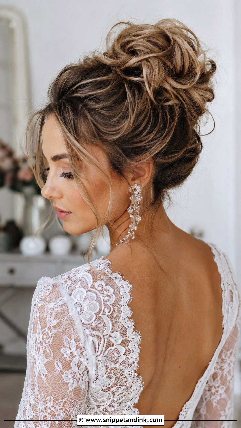 Messy High Bun Updo - Snippet and Ink - 30 Wedding Hair Styles