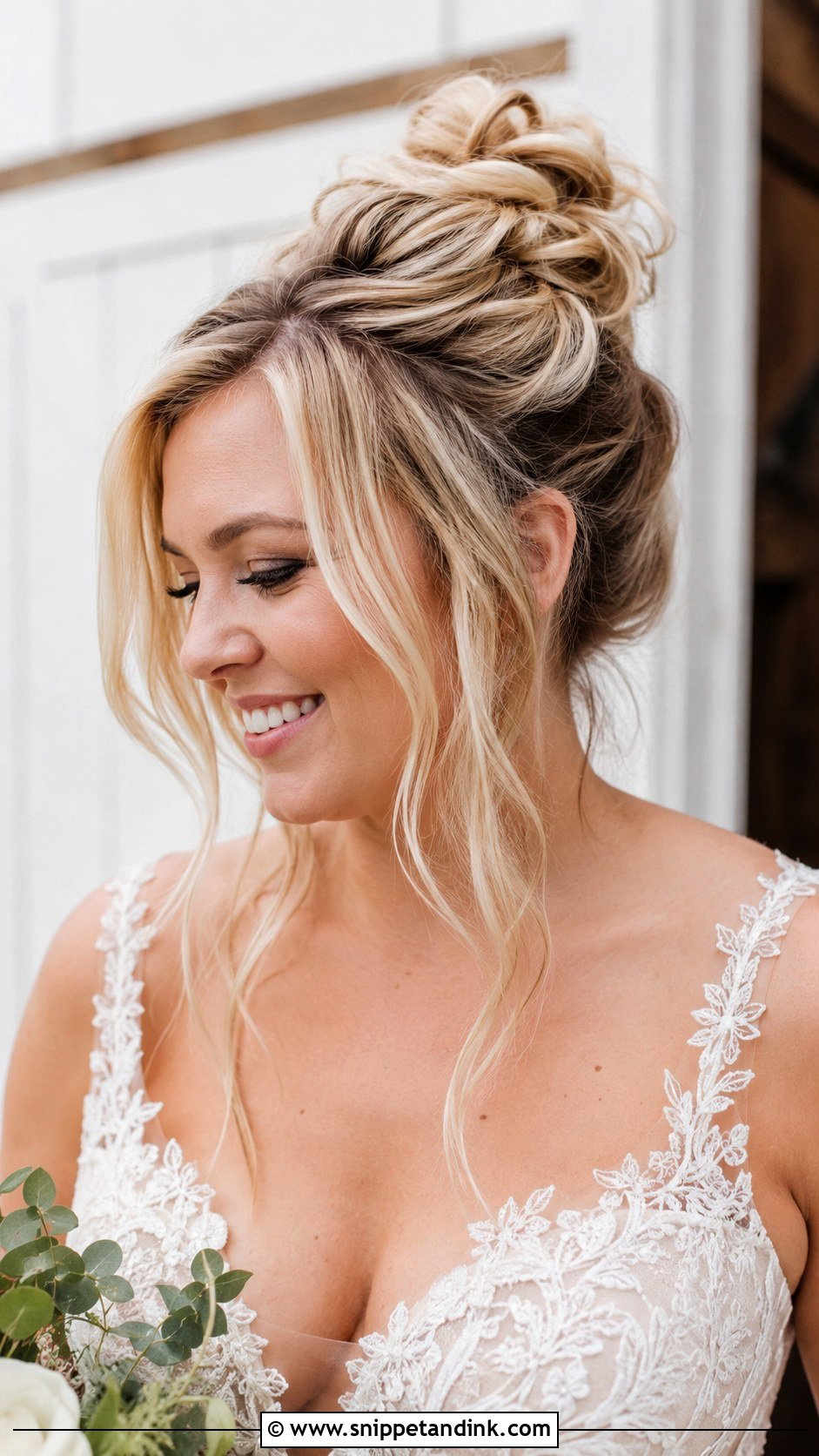 Messy High Bun Wedding Hairstyle - Snippet and Ink - 20 Casual Wedding Hairstyles