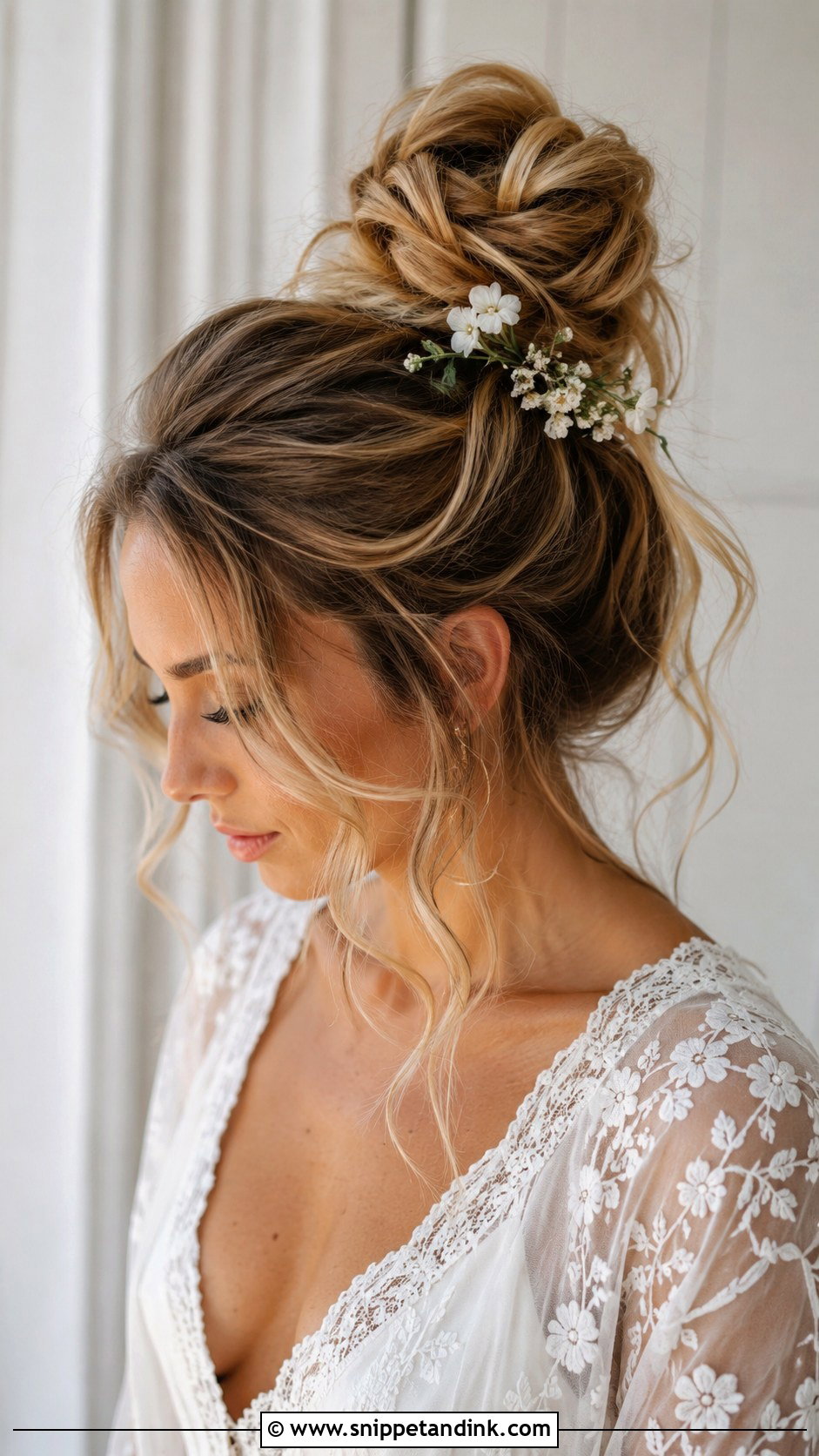 Messy High Bun Wedding Hairstyle - Snippet and Ink - 25 Wedding Bridal Hairstyles