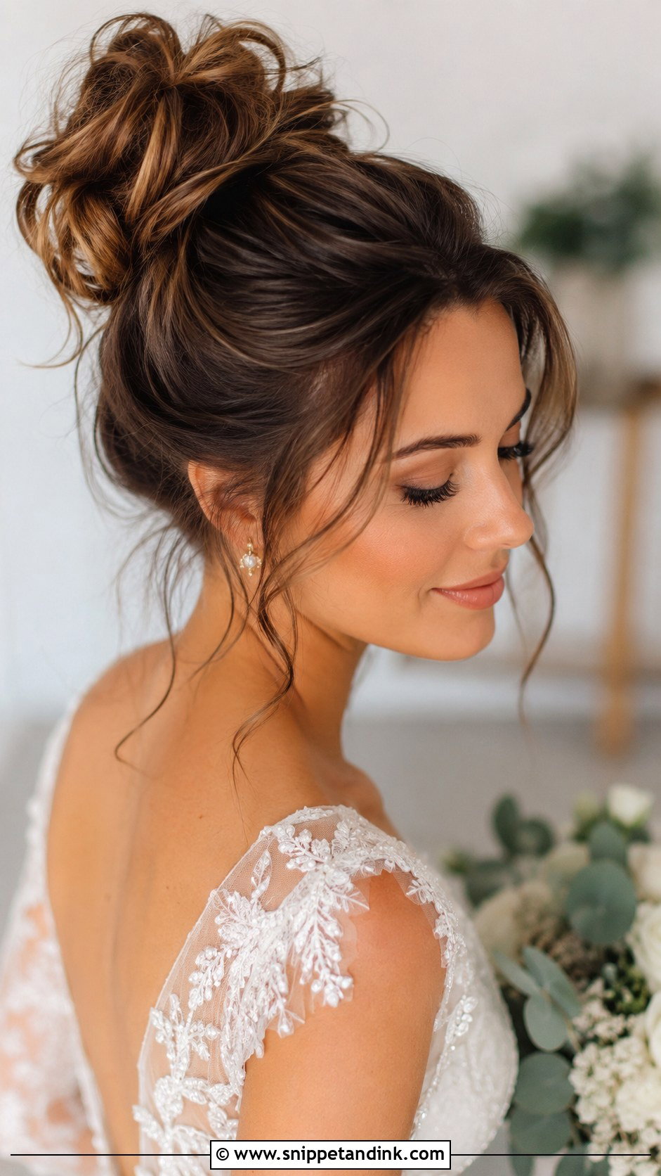 Messy High Bun Wedding Hairstyle - Snippet and Ink - 30 Wedding Hairstyles 2025