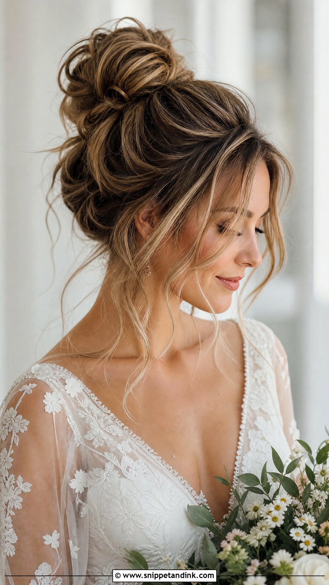 Messy High Bun Wedding Hairstyle - Snippet and Ink - 20 Marriage Hairstyle Ideas