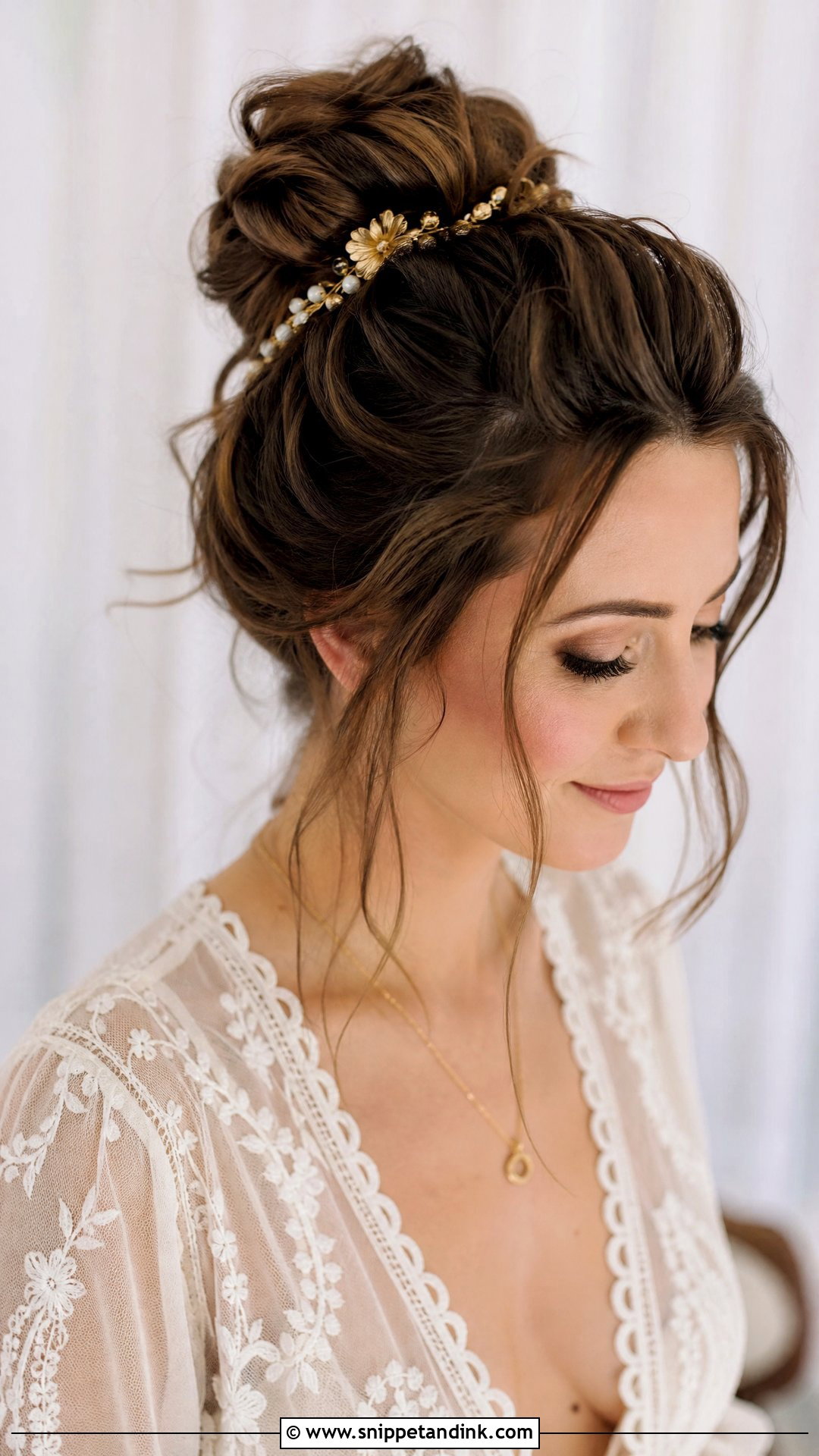 Messy High Bun Wedding Hairstyle - Snippet and Ink - 20 Medium Wedding Hairstyle Ideas