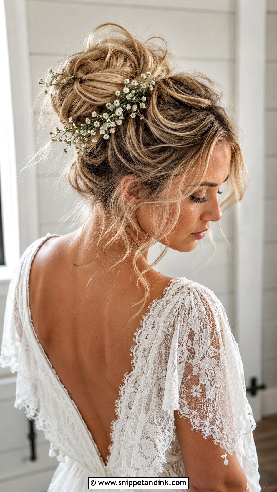 Messy High Bun Wedding Look - Snippet and Ink - 20 Hair Styles for Wedding Hairstyles