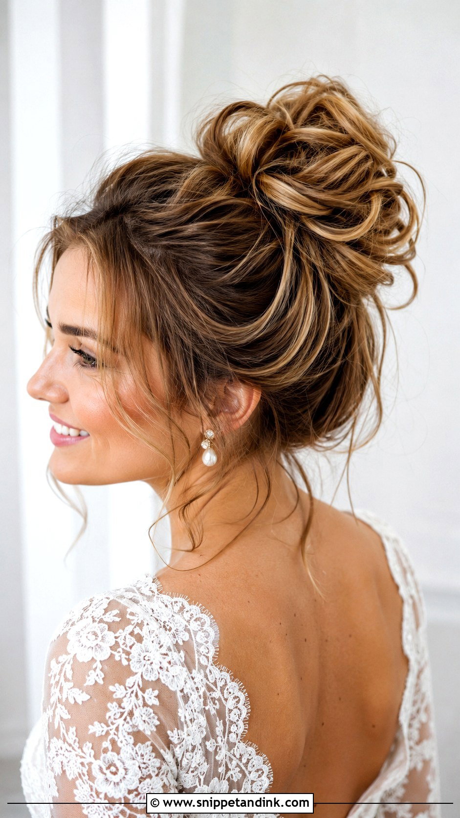 Messy High Bun Wedding Updo - Snippet and Ink - 25 Glam Bridal Hair Updo Ideas