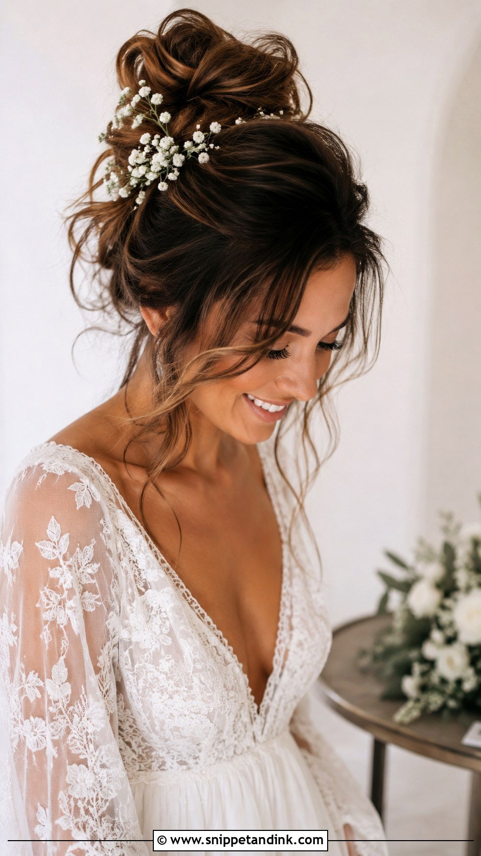 Messy High Bun Wedding Updo - Snippet and Ink - 20 Hair for a Wedding Ideas