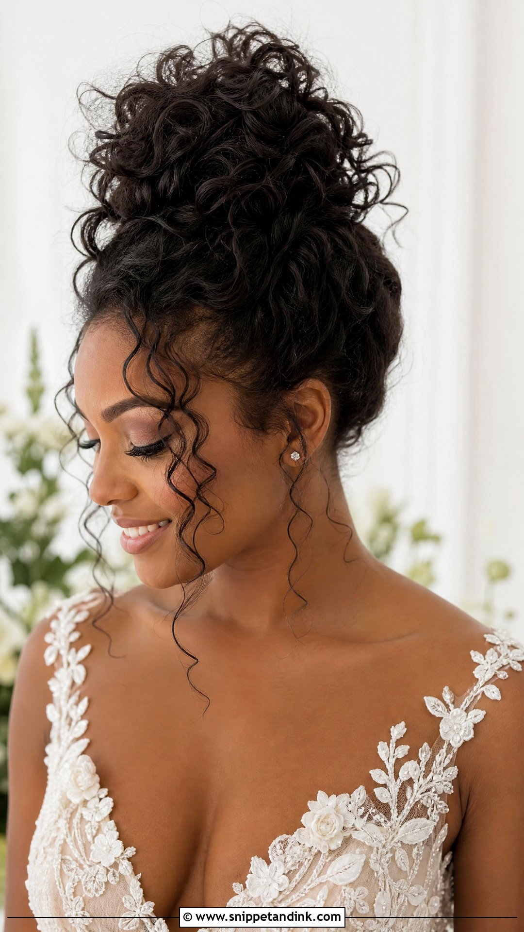 Messy High Bun With Curls - Snippet and Ink - 20 Wedding Bun Hairstyles for Black Women