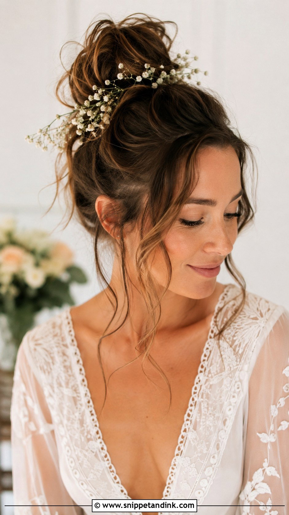 Messy High Bun With Face Framing Pieces - Snippet and Ink - 20 Bride to Be Hairstyles