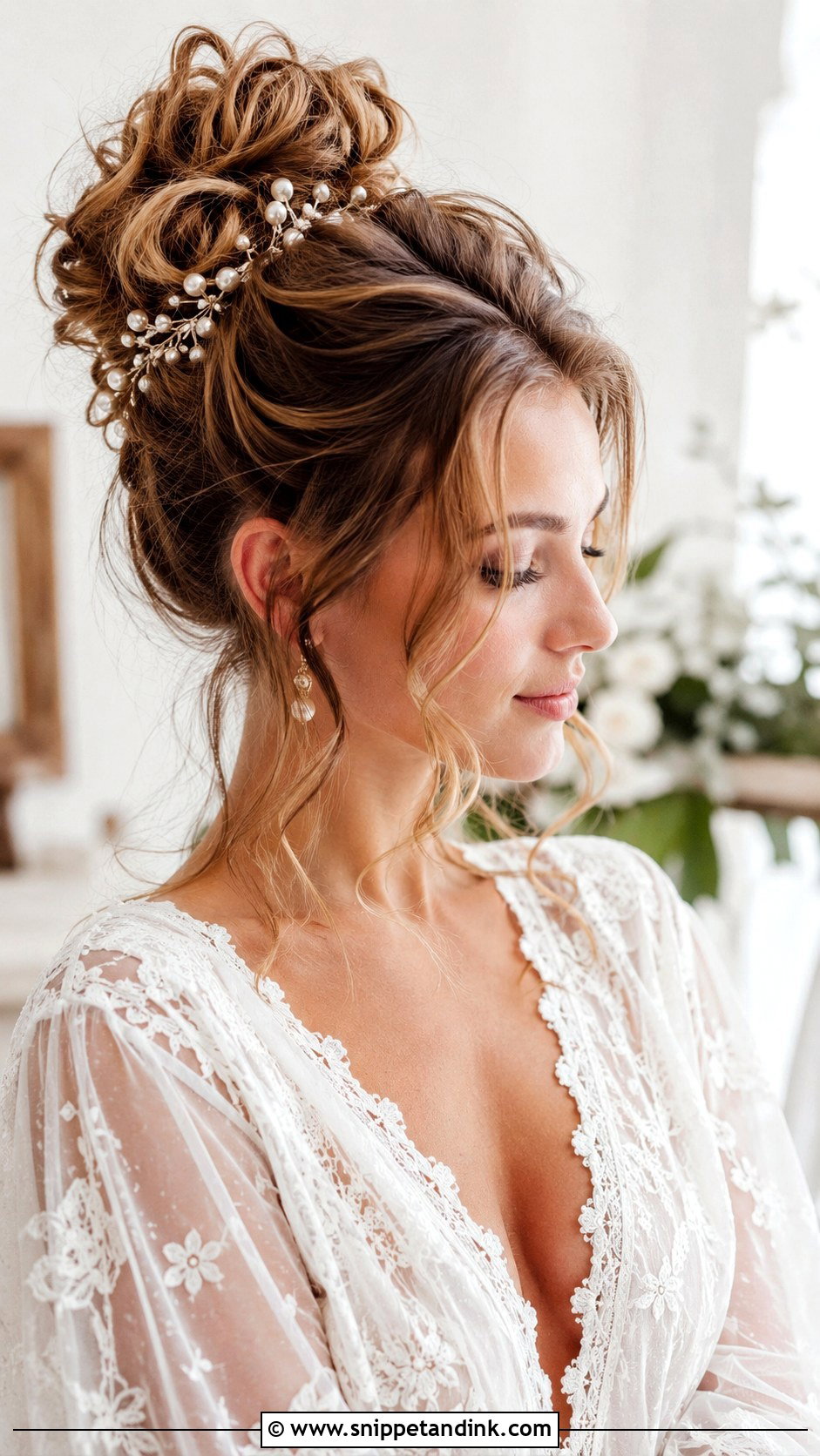 Messy High Bun With Face Framing Tendrils - Snippet and Ink - 20 Modern Wedding Hair Ideas