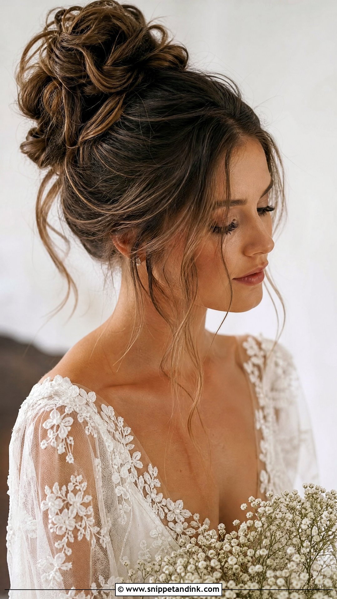 Messy High Bun With Face Framing Tendrils - Snippet and Ink - 20 New Bridal Hairstyle Ideas