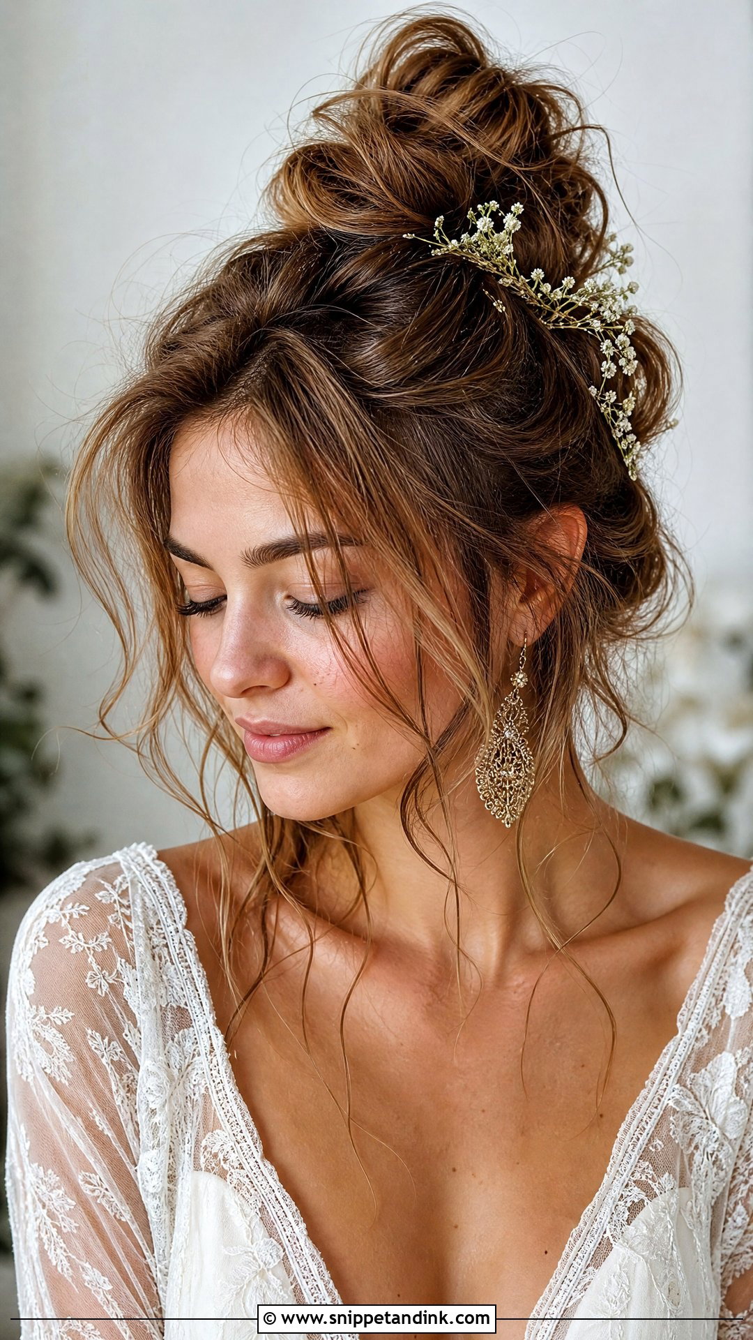 Messy High Bun With Face Framing Tendrils - Snippet and Ink - 20 Bridal Hair Design Ideas