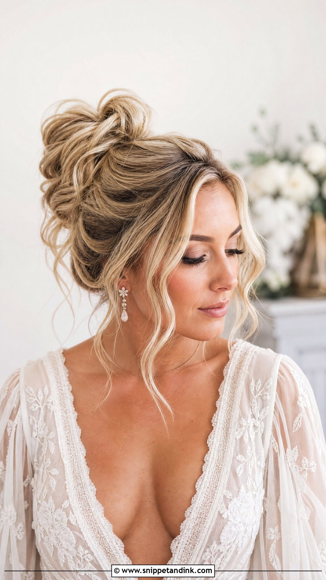 Messy High Bun With Loose Strands - Snippet and Ink - 25 2025 Bridal Hair Ideas