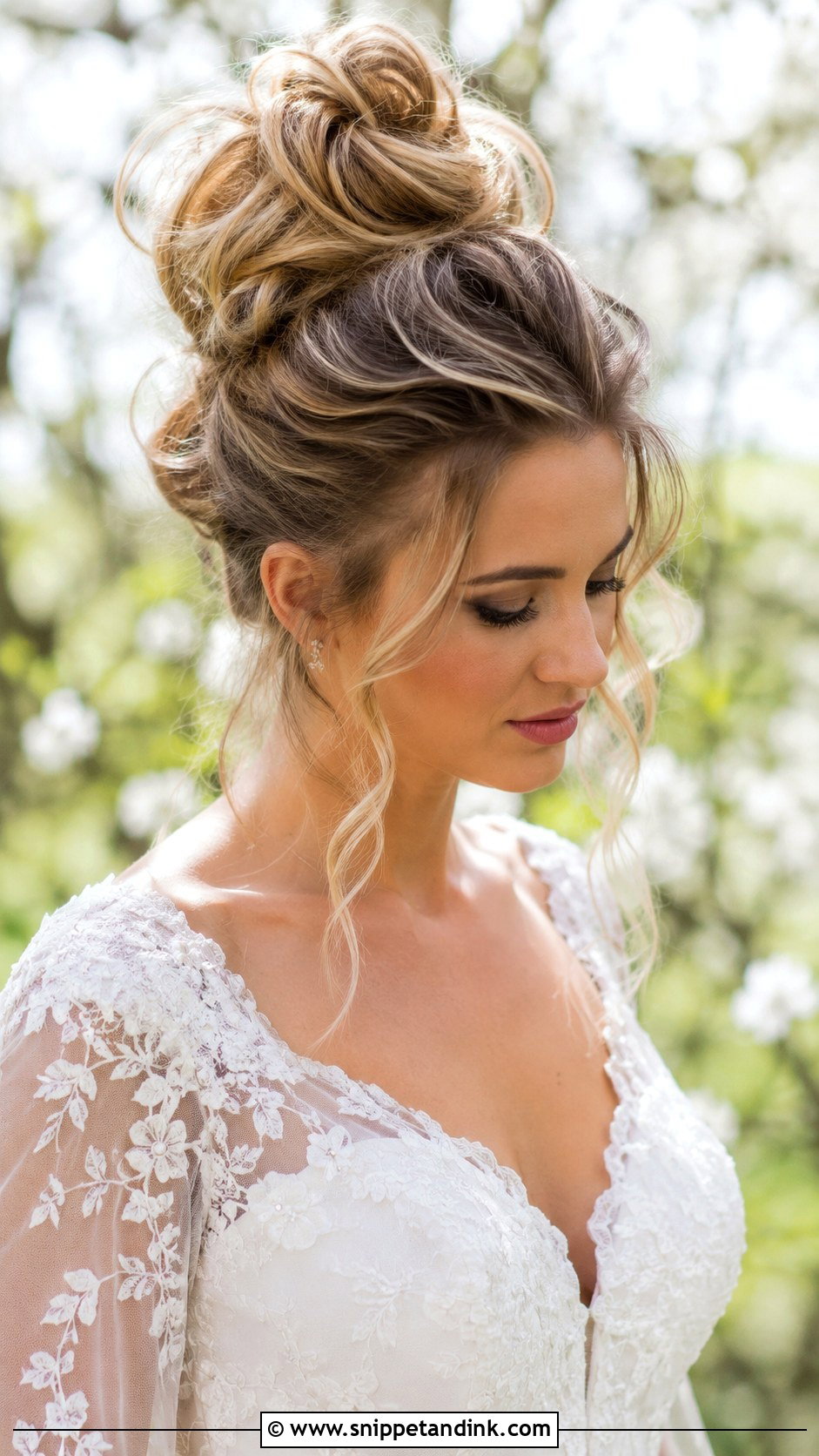 Messy High Bun With Loose Tendrils - Snippet and Ink - 30 High Bun Wedding Hair Ideas