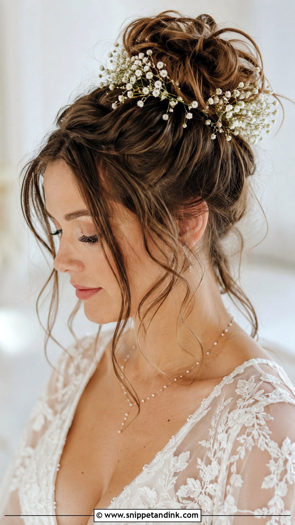 Messy High Bun With Tendrils - Snippet and Ink - 25 Wedding Hair Dos