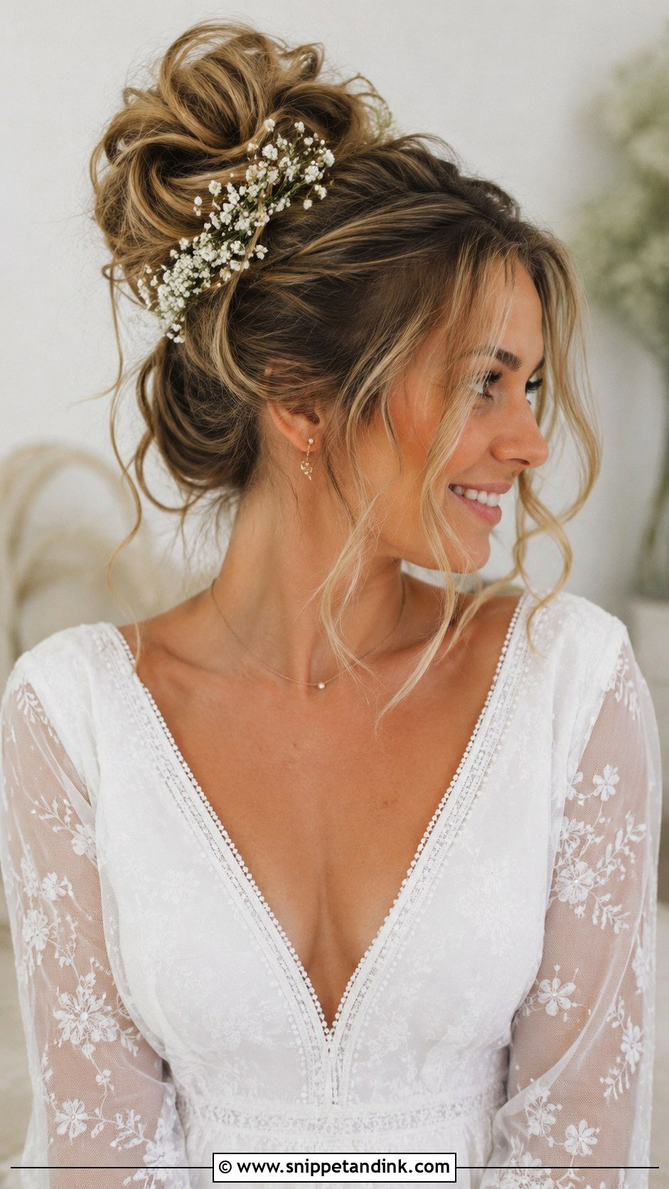 Messy High Bun With Tendrils - Snippet and Ink - 35 Wedding Hair Updo Ideas