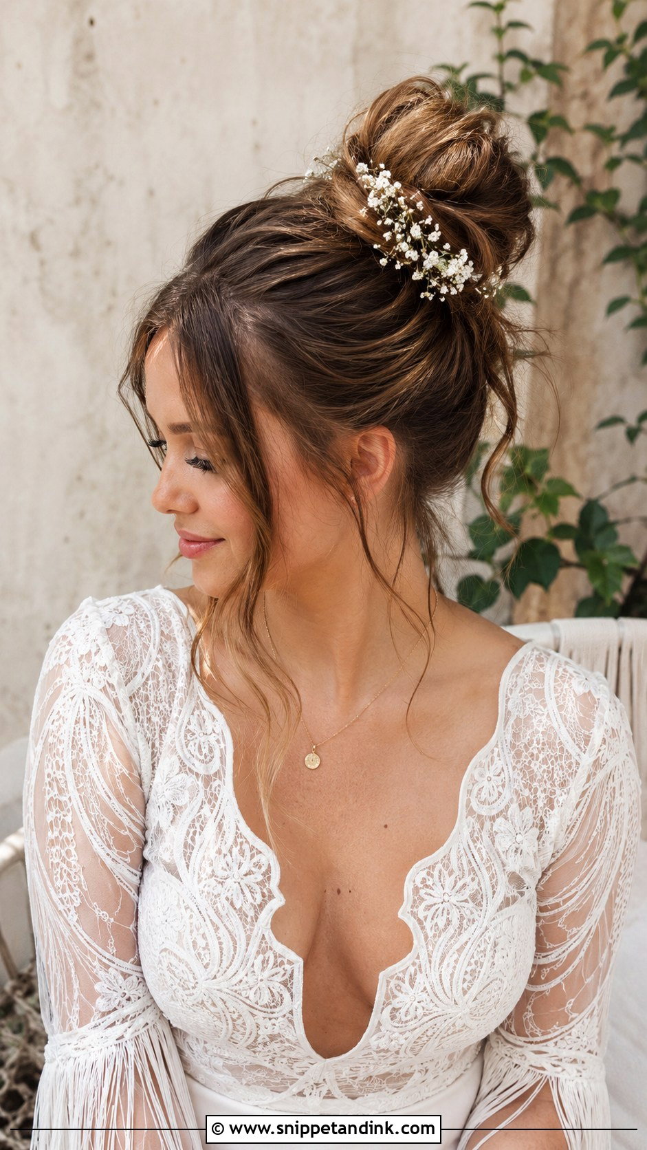 Messy High Bun With Tendrils - Snippet and Ink - 20 Hair Up for Wedding Ideas