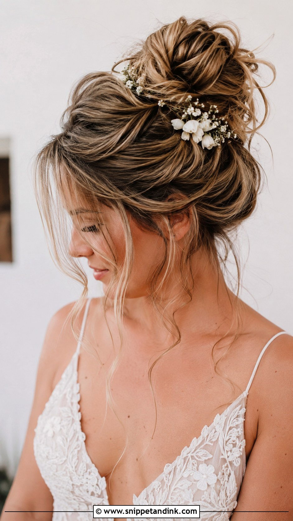 Messy High Bun With Tendrils - Snippet and Ink - 25 Long Hairstyles for Wedding