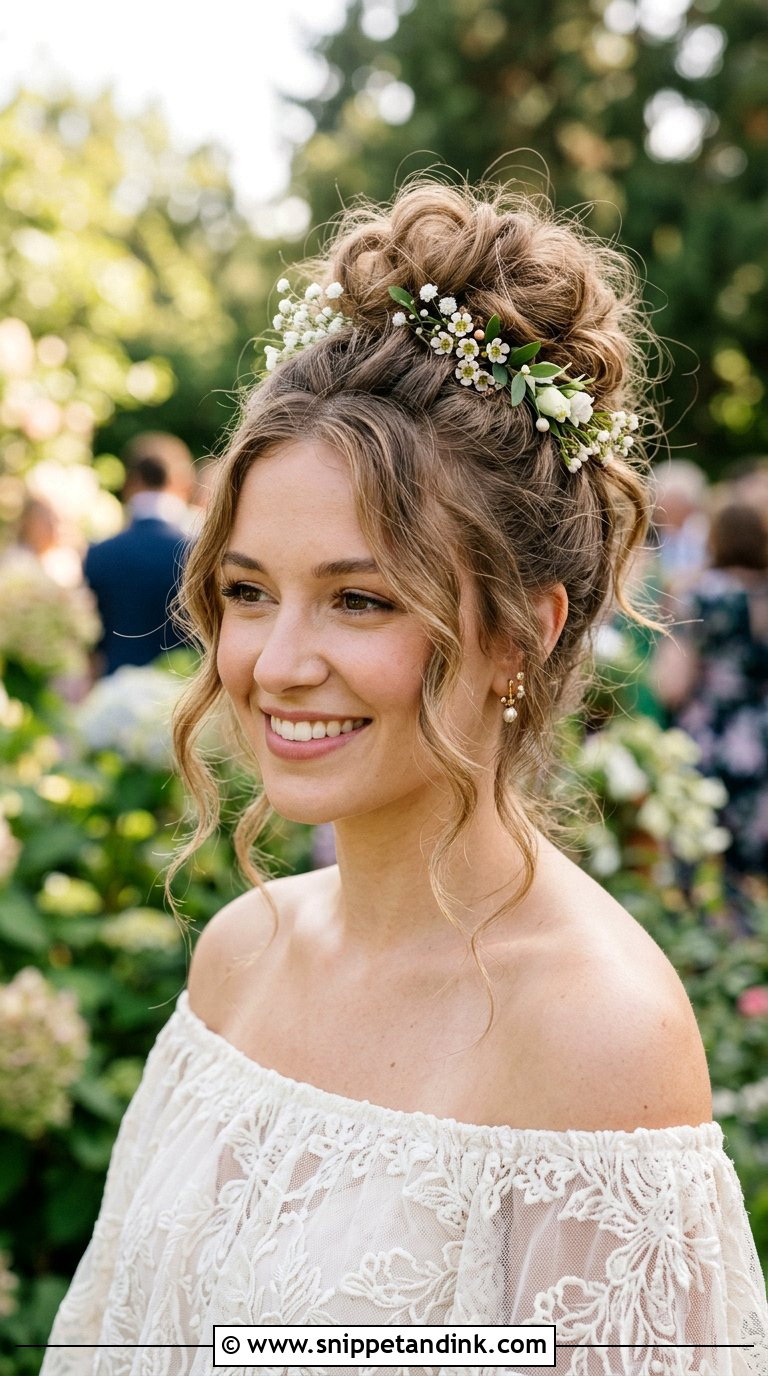 Messy High Bun With Tendrils - Snippet and Ink - 20 Bridal Hair Do Ideas