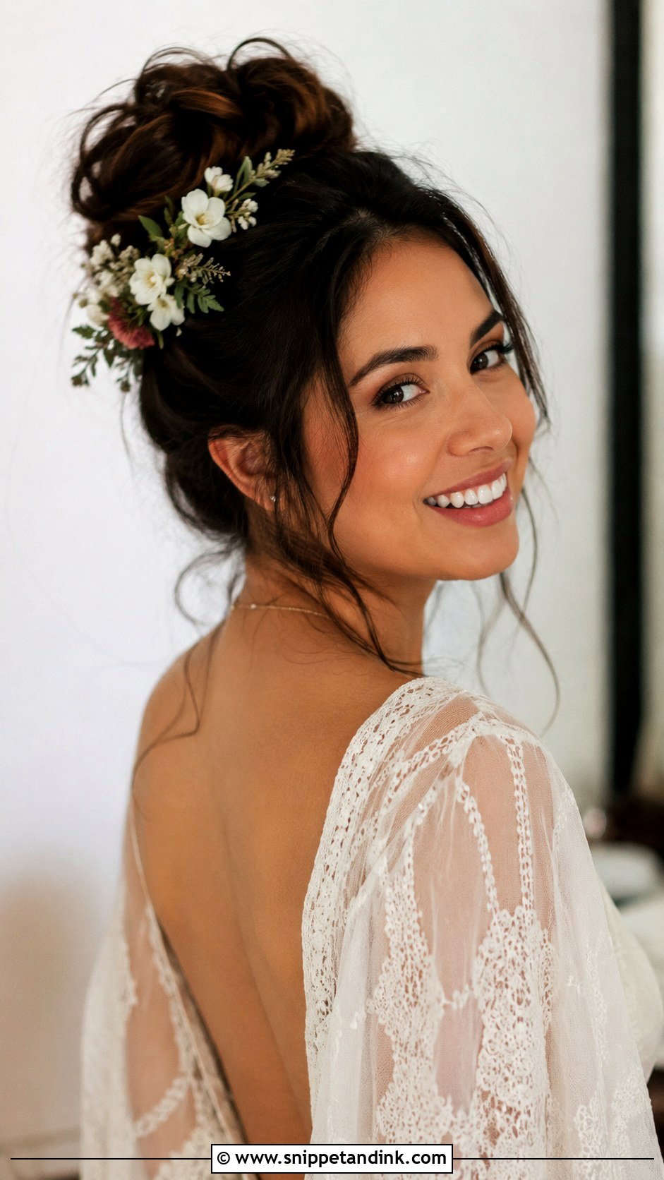 Messy High Bun for Boho Bride - Snippet and Ink - 20 Simple Hair for Wedding Ideas