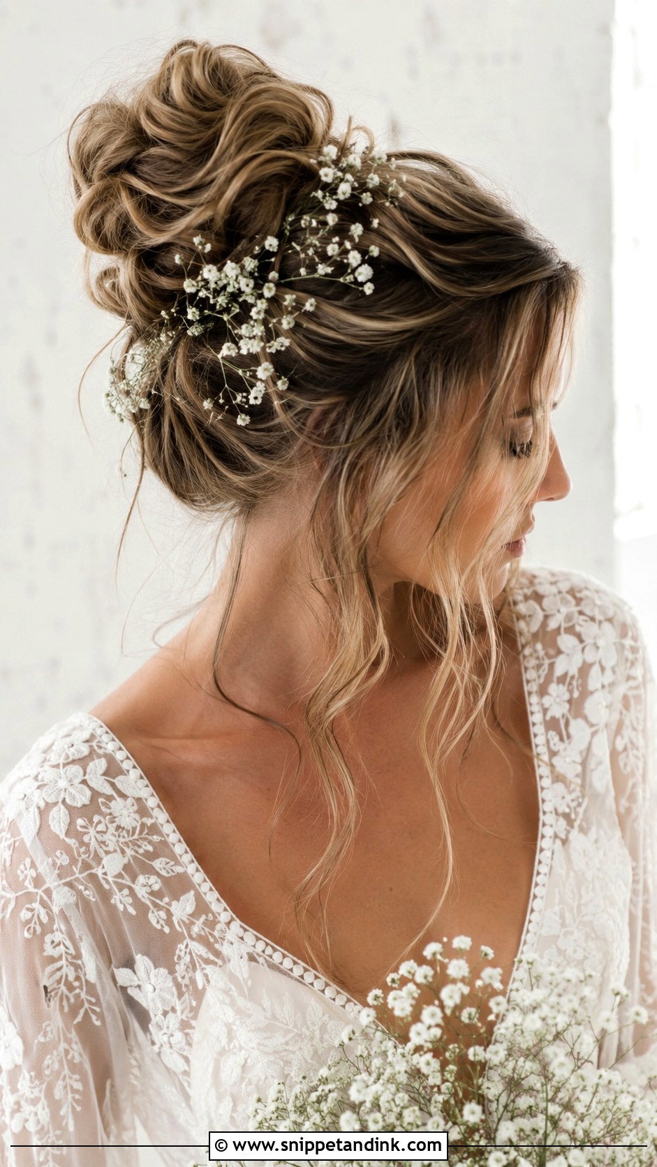 Messy High Bun for Boho Brides - Snippet and Ink - 20 Hair Styles for Long Hair Length Wedding