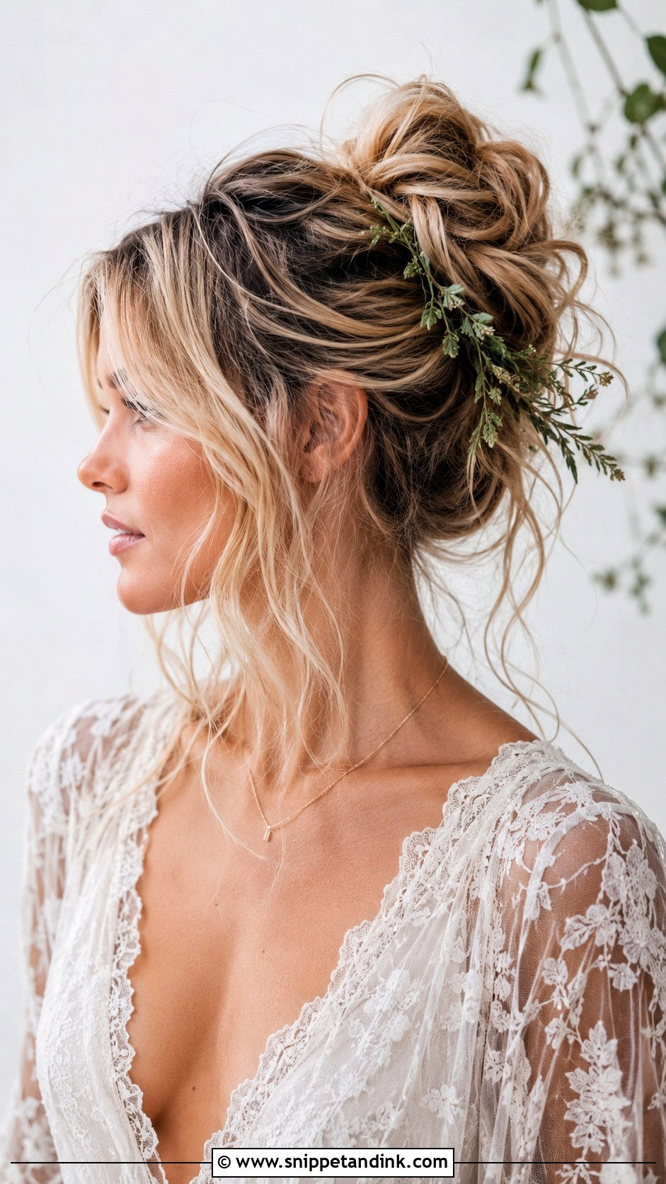 Messy High Bun for Boho Brides - Snippet and Ink - 20 Hair Styling for Wedding Ideas