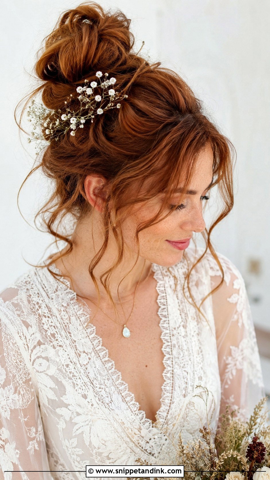 Messy High Bun for Boho Brides - Snippet and Ink - 20 Hair Model for Wedding Ideas