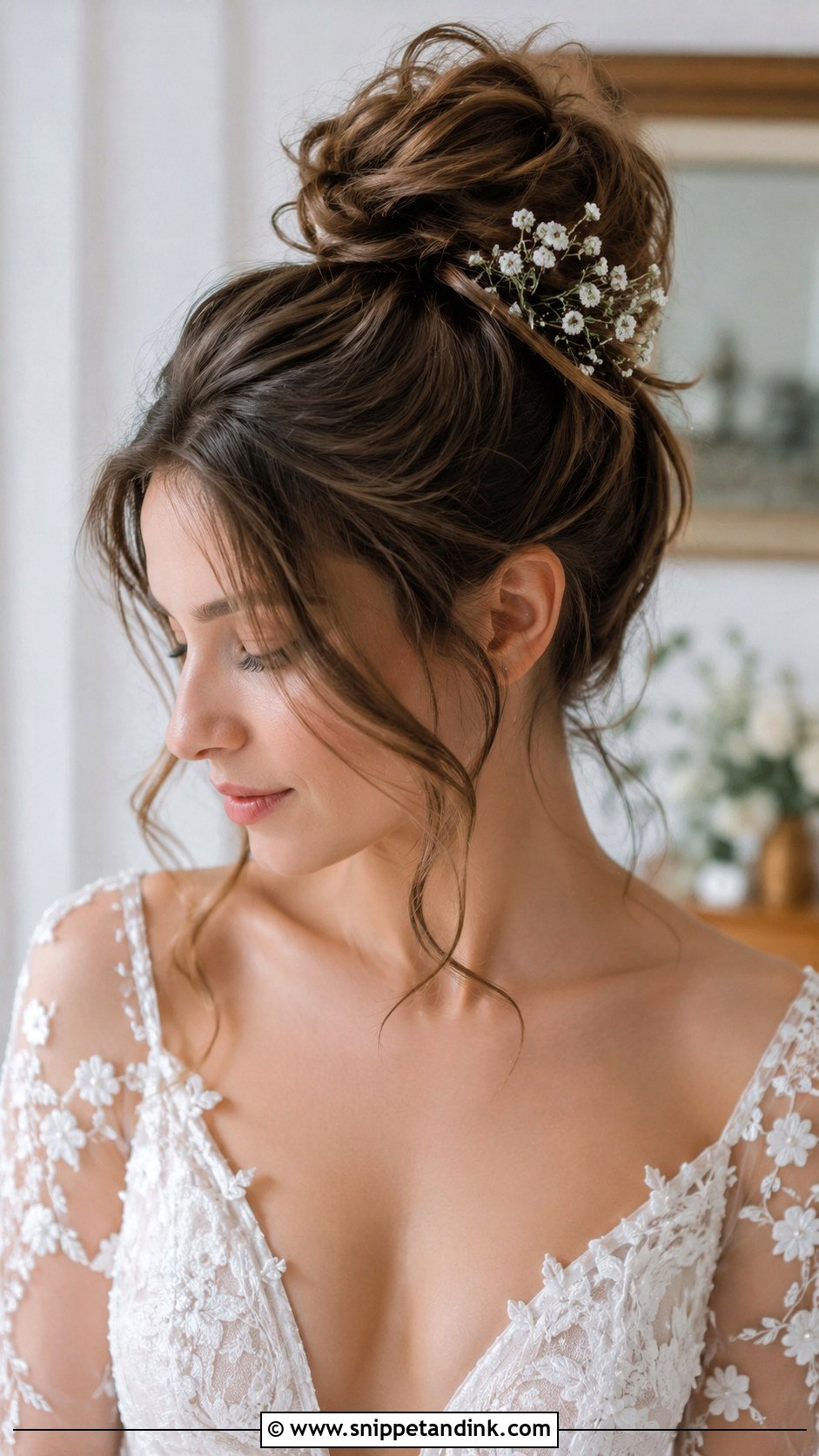 Messy High Bun for Bride - Snippet and Ink - 20 Hairstyles Ideas for Wedding