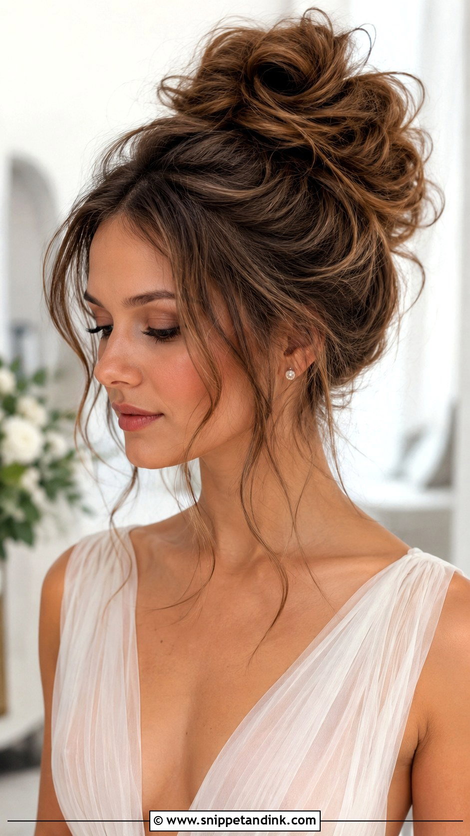 Messy High Bun for Brides - Snippet and Ink - 30 Updo Hairstyles for Wedding