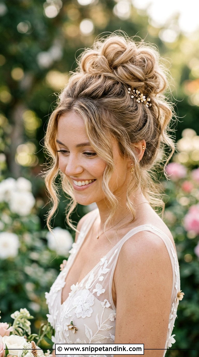 Messy High Bun for Brides - Snippet and Ink - 20 Bride Hair Ideas