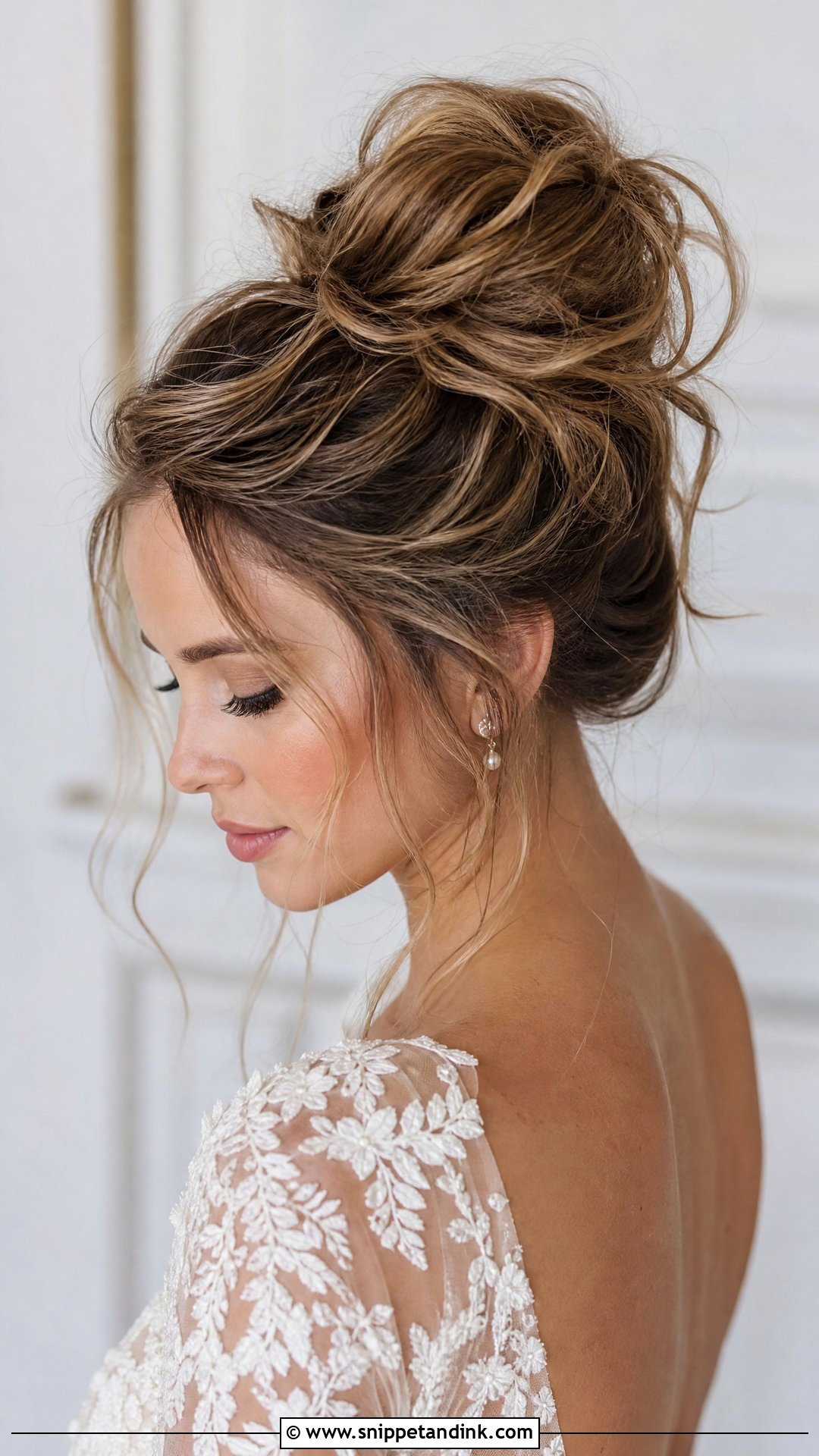 Messy High Bun for Brides - Snippet and Ink - 20 High Bun Bridal Hair Ideas