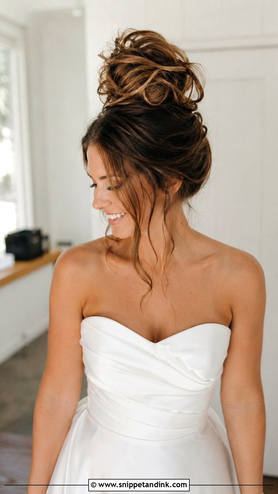 Messy High Bun for Brides - Snippet and Ink - 25 Bride Hair Bun Ideas